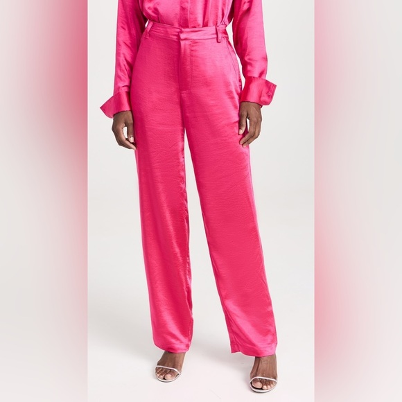 NWT Good American Wash Satin Pants Wide Leg Pink Love Potion Size 2/26 - Picture 1 of 6